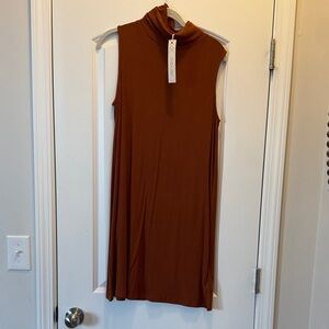 She + Sky Sleeveless Rust Turtleneck Dress